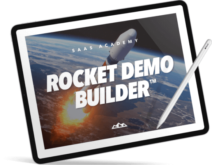 A tablet with Rocket Demo Builder on the screen